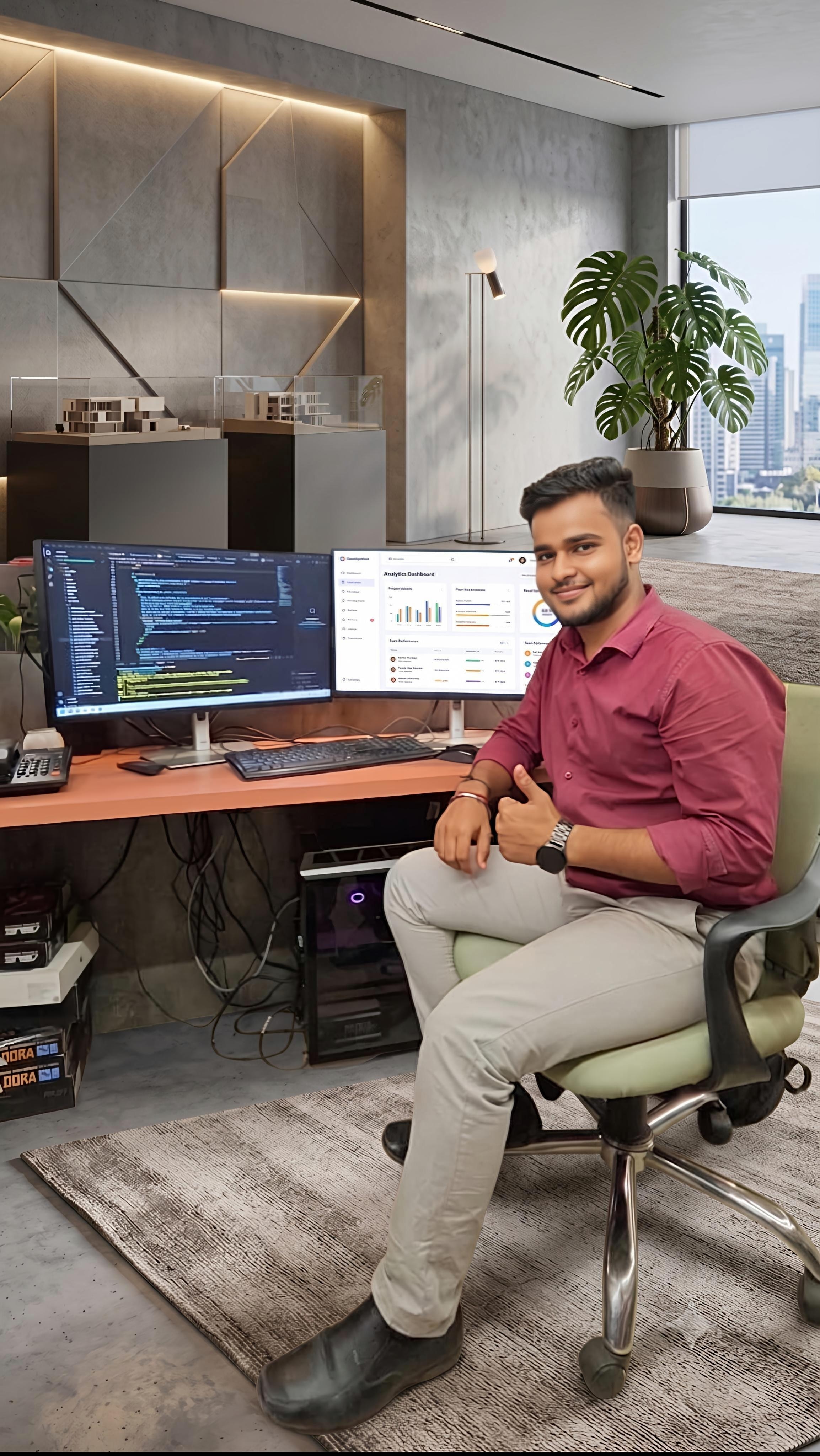 Danish Palan coding at his workstation